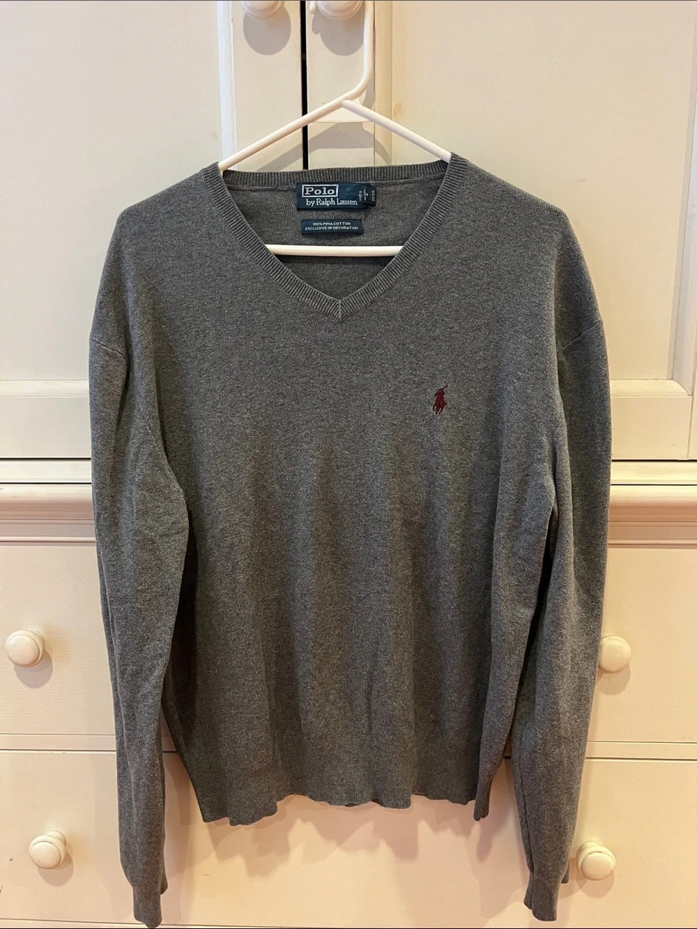 Polo by Ralph Lauren Gray V-Neck Sweater with Red Pony Logo